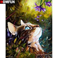 HOMFUN Full Square/Round Drill 5D DIY Diamond Painting "Cat flower" Embroidery Cross Stitch 5D Home Decor Gift A16713 2024 - buy cheap