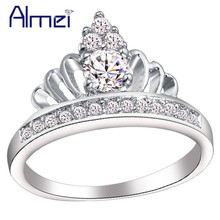 Almei 2018 corona anillo real joyería de las señoras Color plata circón piedra nupcial anillos de boda para las mujeres Ringen Voor Vrouwen J228 2024 - compra barato