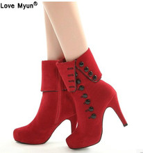 Botas de tacón alto a la moda para mujer, zapatos rojos con plataforma para mujer, Botas de invierno con hebilla para mujer, Botas femeninas feminas433 2024 - compra barato