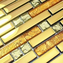 luxury golden strip metal mixed glass and diamond mosaic tiles for kitchen backsplash tile bathroom shower tile hallway border 2024 - buy cheap