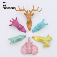 Roogo Hanger Key Holder Wall Deer Head Room Decoration Wall Hook Multi Annimal Wall Coat Rack Resin Home Decoration Accessories 2024 - buy cheap