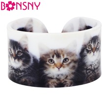 Bonsny Plastic Lovely Cat Kitten Bangles Bracelets Fashion Indian Craft Jewelry For Women Girl  Animal Accessories Wholesale 2024 - buy cheap