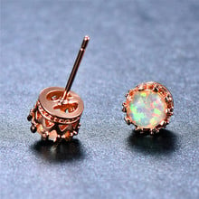 Bamos 6MM White/Blue Fire Opal Stud Earrings Princess Crown Earring For Women Rose Gold Filled Luxury Jewelry Bridesmaid Gift 2024 - buy cheap