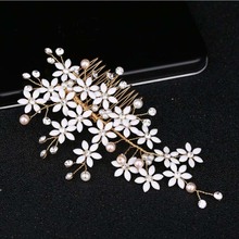 Gold color Handmade Crystals Rhinestones Pearls Flower Wedding Jewelry Hair Comb Bridal Headpieces Hair Accessories Bridesmaids 2024 - buy cheap