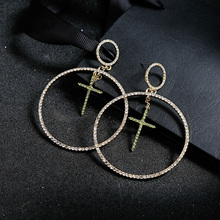 Gold Color Punk Big Round Statement Earring For Women Exaggerated Crystal Cross Circle Drop Earrings Fashion Jewelry Accessories 2024 - buy cheap
