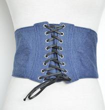 Women's runway fashion denim fabric elastic Cummerbunds female Dress Corsets Waistband Belts decoration wide belt R1398 2024 - buy cheap