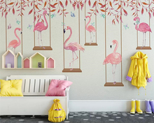 Beibehang papel de parede personalizado 3d mural fotográfico moderno minimalista personagens flamingo desenho animado sala de tv fundo papel de parede 2024 - compre barato