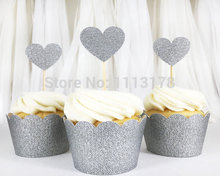 Envoltorio para cupcakes cortado con láser, soportes para fiesta de cumpleaños con purpurina plateada, suministros para cupcakes, envío gratis 2024 - compra barato