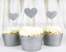 Free shipping cupcake wrapper Laser-Cut Cupcake Wrappers Birthday Party holders with Silver Glitter Cupcake Toppers Supplies 2024 - buy cheap