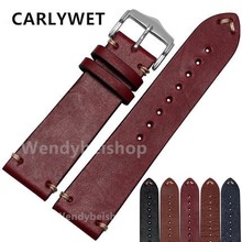 CARLYWET 20 22mm Man Women Handmade C Leather Brown Black Red Blue VINTAGE Wrist Watch Band Strap Belt Silver Polished Buckle 2024 - buy cheap