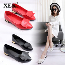 XEK 2018 Leather Flat Shoes pointed toe With low Woman Loafers Spring Casual Shoes Women Flats Women Shoes ZLL140 2024 - buy cheap