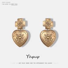 Yhpup Charms Vintage Antique Metal Heart Drop Earrings Retro Ethnic Exquisite Zinc Alloy Dangle Earrings Bijoux Femme Party Gift 2024 - buy cheap