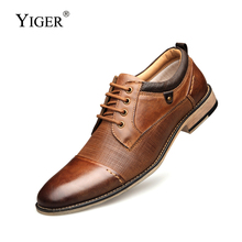Мужская деловая обувь YIGER, натуральная кожа, на шнуровке, повседневная обувь, большие размеры 41-50, весна/осень 2019 2024 - купить недорого