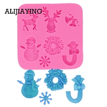 M0266 1Pcs Christmas deer snowman bell and wreath shape Silicone moulds fondant mold cake decorating tools chocolate molds 2024 - buy cheap