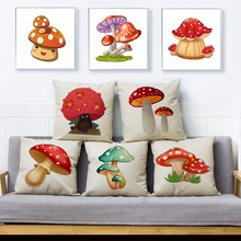 Capa de almofada colorida com estampa de cogumelo, capa de almofada de linho para decoração de casa e sofá, 45*45cm 2024 - compre barato