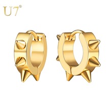 Pendientes redondos de acero inoxidable para hombre y mujer, aretes pequeños de estilo Punk Rock, Color dorado, U7, E1016 2024 - compra barato