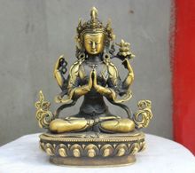 Изысканный китайский Тибетский буддизм латунь 4 руки богиня Гуаньинь Милосердный Будда статуя 2024 - купить недорого