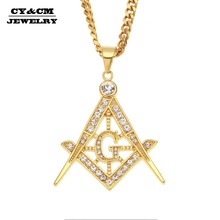 Cy & cm colar masculino e feminino, de strass freemason bússola, símbolo maçônico, de aço inoxidável, hip hop 2024 - compre barato