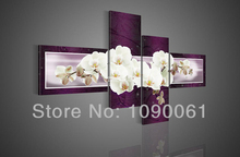 Handmade Modern White Orchid Painting Blossom Flower Oil Picture Purple Wall Designs Art 4 Piece Home Decor Set With No Framed 2024 - купить недорого