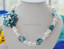19 "14mm blanco redondo barroco azul perla shell flor collar 2024 - compra barato