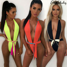 New Summer Women's Sexy One-piece Swimsuit Deep-V Padded Push up Bra Swimwear Monokini Bikini Beachwear 2024 - buy cheap