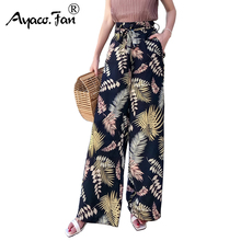 Summer New Vintage Boho Wide Leg Pants 2021 High Waist Loose Floral Print Long Women Trousers Casual Lady Holiday Beach Pants 2024 - buy cheap