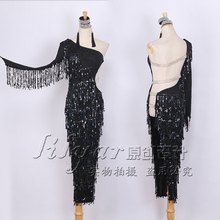 Latin dance competition suit performance suit black sequin tassel sexy slim slim dress 2024 - buy cheap
