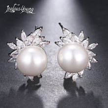 2018 Fashion Round Simulated Pearl Stud Earrings With AAA Marquise Zirconia Women Studs Ear Earings Jewelry Gift brinco AE658 2024 - buy cheap