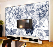 Papel de parede 3d com flores personalizadas, murais de flores pintadas à mão para o fundo da parede da tv do quarto da sala de estar, papel de parede à prova d'água. 2024 - compre barato