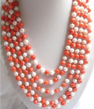wholesale 100'' 6-7mm White Akoya Pearl&Natural Sea Pink Coral Necklace Jewellery Crystal WomenFactory direct sale 2024 - buy cheap