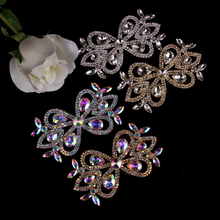Apliques de diamantes de imitación para vestidos de boda, accesorios de flores de cristal para disfraces, 11,5x6,5 cm, manualidades para coser, color dorado y plateado 2024 - compra barato