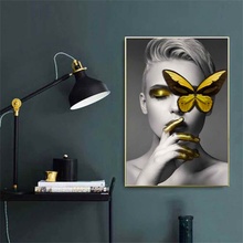 HAOCHU Painting  Art Golden Butterfly Cool Girl Print Poster Simple Nordic Wall Pictures Canvas for Living Room Home Decor 2024 - buy cheap