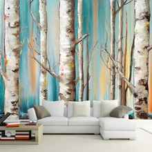 Papel tapiz Mural 3D personalizado, pintura al óleo de árboles de abedul blancos modernos, TV, sofá, fondo de pantalla, sala de estar, cubierta de pared del dormitorio 2024 - compra barato