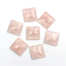 Cabujones cuadrados de piedra de cuarzo rosa, cabujones traseros planos de piedra de ágata negra Natural, 14mm, 12 unids/lote 2024 - compra barato