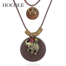 HOCOLE Bohemian Ethnic Multi color Wood Beads Elephant Pendant Necklace Vintage Women Statement Jewelry Necklace Bijoux Collares 2024 - buy cheap