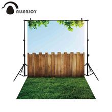 Allenjoy fundos para estúdio de fotografia céu claro jardim tarja madeira prancha cerca verde árvore lawnbackground photo studio 2024 - compre barato