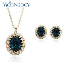 MOONROCY Free Shipping fashion Blue crystal necklace and earrings   Rose Gold Color Crystal Jewelry Set for Women 2024 - buy cheap