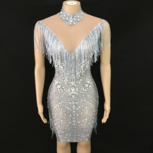 Vestido de malla transparente con flecos y diamantes de imitación para mujer, vestido de fiesta de cumpleaños, celebración, Bar, club nocturno, baile, YOUDU, 2019 2024 - compra barato