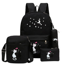 4 unids/set las mujeres mochila de lona gato bolso escolar con patrón para mochila Laptop chicas bolso de hombro femenino mochila saco un Dos 2024 - compra barato