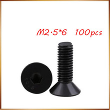 100pcs/Lot DIN7991 Metric M2.5*6 mm Black Grade 10.9 Alloy Steel Countersunk Flat Head Hex Socket Cap Screw Bolt m2.5 bolts,nail 2024 - buy cheap