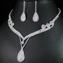 2015 New Arrival Bridal Wedding's Clear Austrian Crystal Rhinestone Water Drop Necklace Earrings Jewelry Set 52M4 2024 - buy cheap