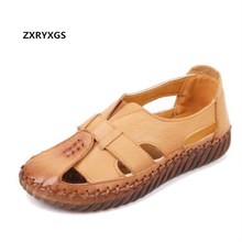 2021 New Summer Wild Retro Real Leather Sandals Female Soft Comfortable Hollow Summer Shoes Flat Sandals Fashion Casual Shoes 2024 - buy cheap