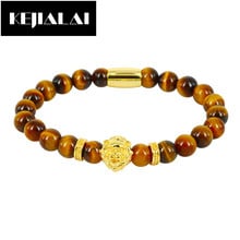 KEJIALAI Fashion Men Jewelry Lion Head Charm Bracelet Gold Rose Gold Color Natural Stone Beads Best Birthday Gift 2024 - buy cheap