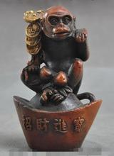 S03646  China fengshui bronze gilt Wealth RuYi money Coin yuanbao Monkey lucky Statue 2024 - buy cheap