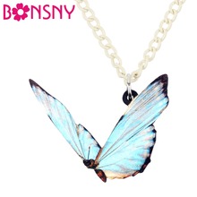 Bonsny Acrylic Elegant Blue Butterfly Necklace Pendant Long Chain Collar New Fashion Insect Jewelry For Women Girls Bijoux Gift 2024 - buy cheap