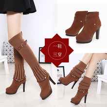 three ways wear platform over the knee knitting boots women thick heel elastic slim leg high heel long botas woman riding boots 2024 - buy cheap