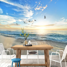 Custom Waterproof Wallpaper Murals 3D Seagull Blue Sky Sea Sandy Beach Mural DIY Self-adhesive Photo Wallpapers For Living Room 2024 - buy cheap