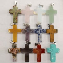 fashion natural stone flat cross Pendants & necklaces for making Jewelry charm mixed Women diy accessories 12pcs/lot wholesale 2024 - buy cheap