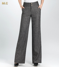 Sale High waist wide leg pants for women plus size OL new arrival spring autumn linen blend black gray full length  dhm0601 2024 - buy cheap