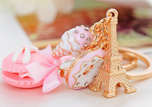 New Cake Key Chain Car Key Ring Women Bag Charm Accessories France Cake Macarons with Eiffel Tower Keychain Gift Jewelry CH478 2024 - buy cheap